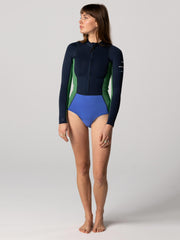 Natural Rubber Yulex Long Sleeve Swimsuit in Navy/Lake/Green - Kaia