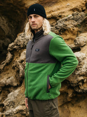 Recycled Zip Fleece in Black/Green - Axiom