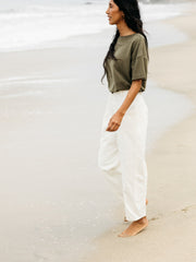 Organic Cotton Barrel Trouser in Ecru - Croft