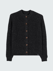 Wool Crew Neck Cardigan in Black - Mora