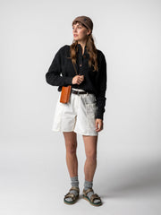 Wool Crew Neck Cardigan in Black - Mora