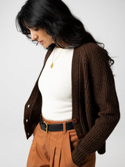 Wool Knit Cardigan in Brown - Mora