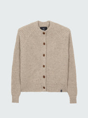 Wool Crew Neck Cardigan in Oatmeal - Mora