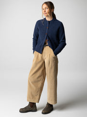 Wool Crew Neck Cardigan in Navy - Mora