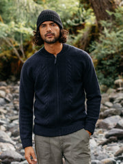 Wool Knit Cardigan in Navy - Polperro