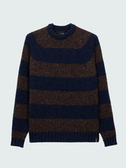 Wool Stripe Knit in Navy/Brown - Towans