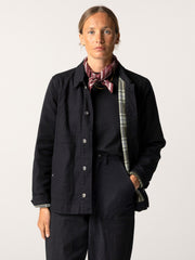 Organic Cotton Flannel Lined Chore Jacket in Black - Yarrel