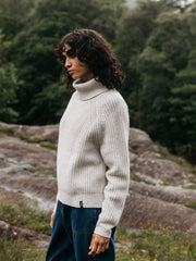 Fisherman Wool Roll Neck Jumper in Ecru - Mora