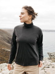 Merino High Neck T-Shirt in Raven - Seeker