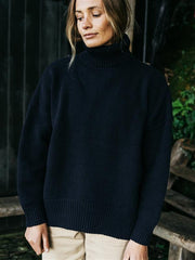 Roll Neck Knit Jumper in Navy - Eyre