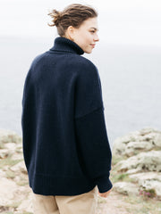 Roll Neck Knit Jumper in Navy - Eyre