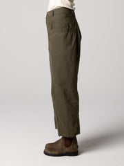 Organic Cotton Barrel Trouser in Olive - Croft
