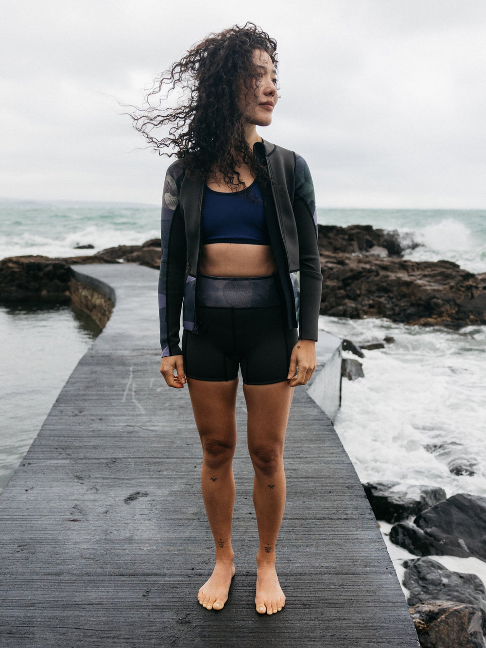 Natural Rubber Long Sleeve Top in Raven Lofi Print - Kaia