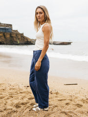 Organic Cotton Barrel Trouser in Navy - Croft