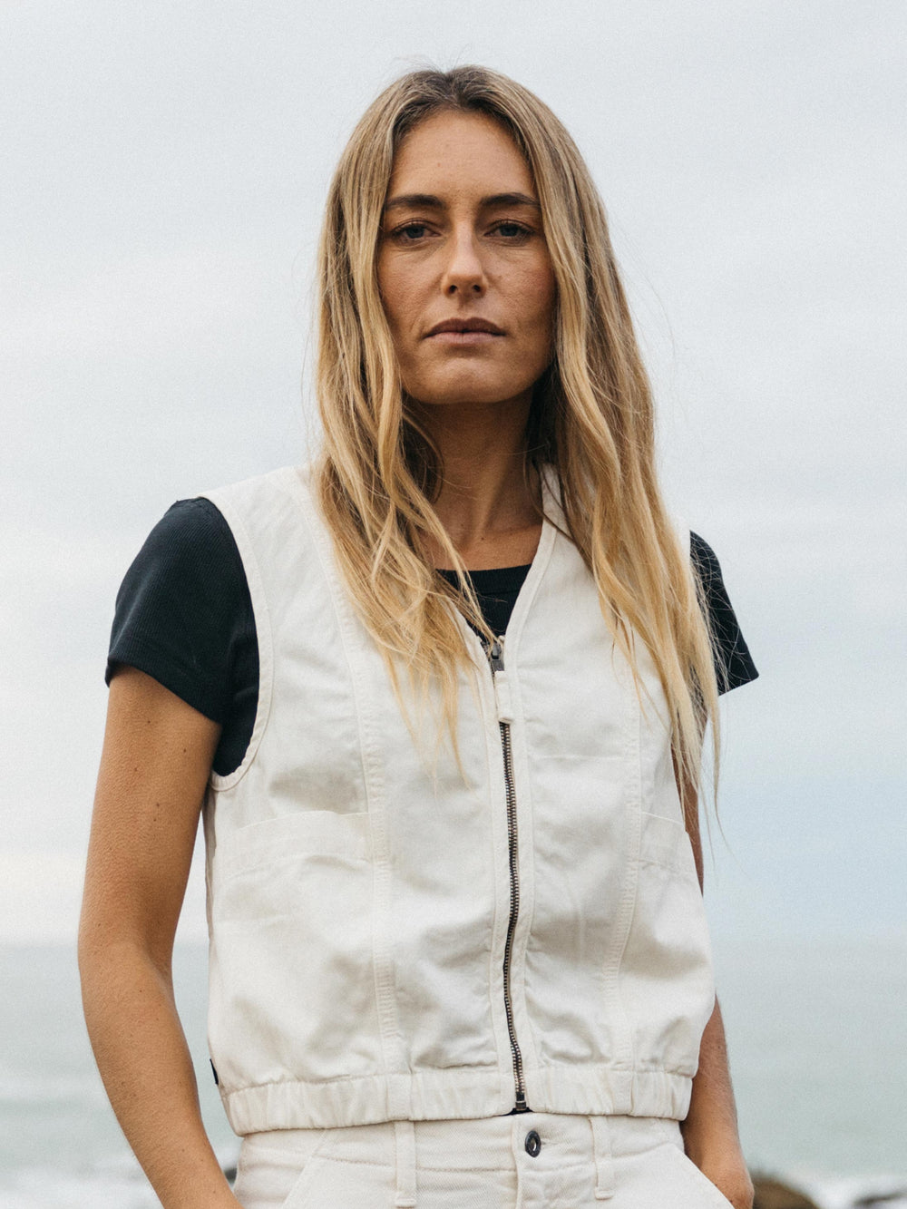Organic Cotton Gilet in Ecru - Croft