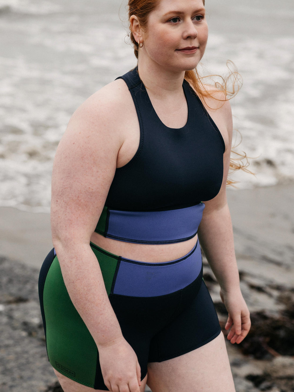 Natural Rubber Yulex Bikini Top in Navy/Lake/Green - Kaia