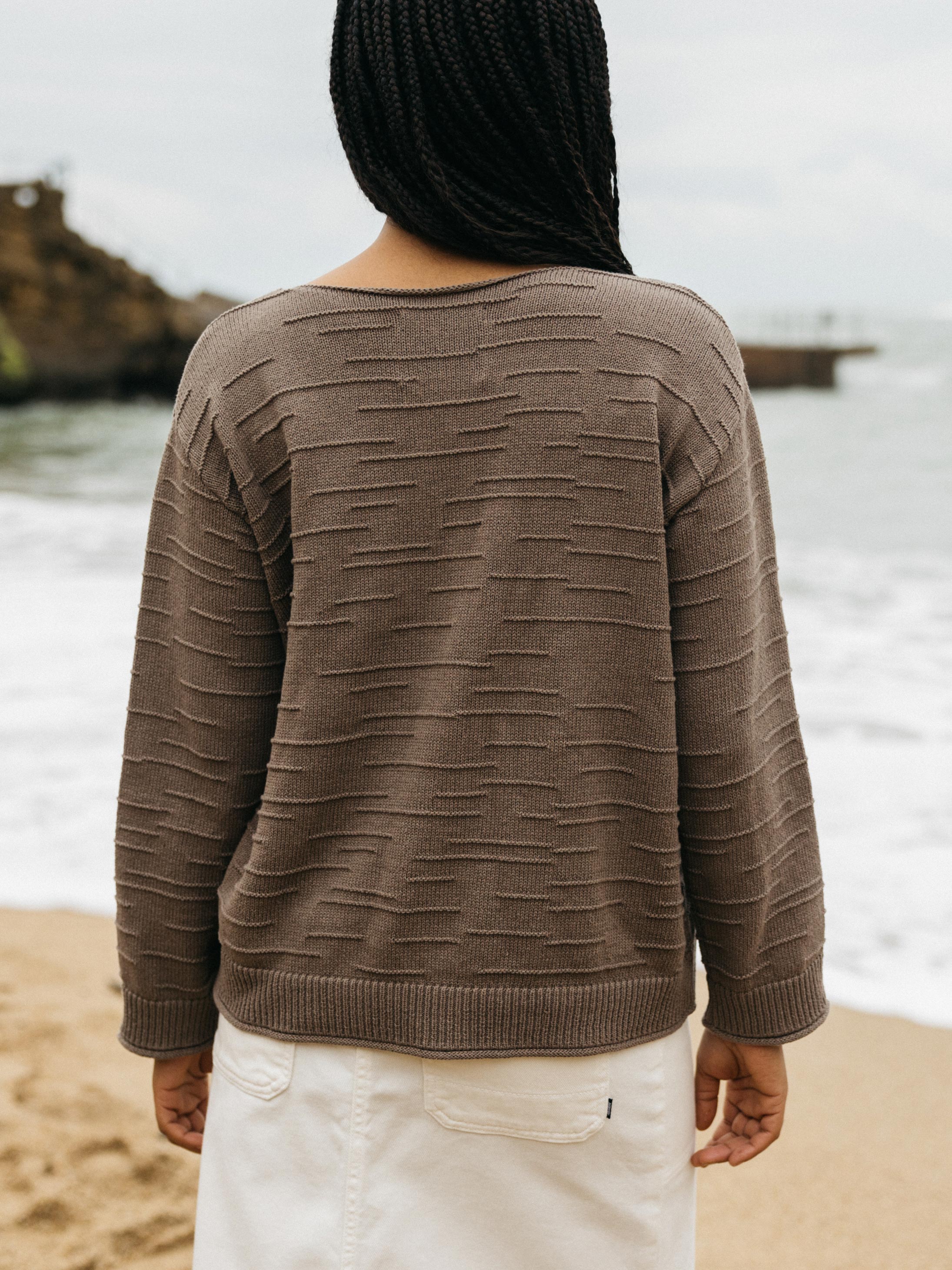 Organic Cotton Textured Knit Jumper in Brown - Travean