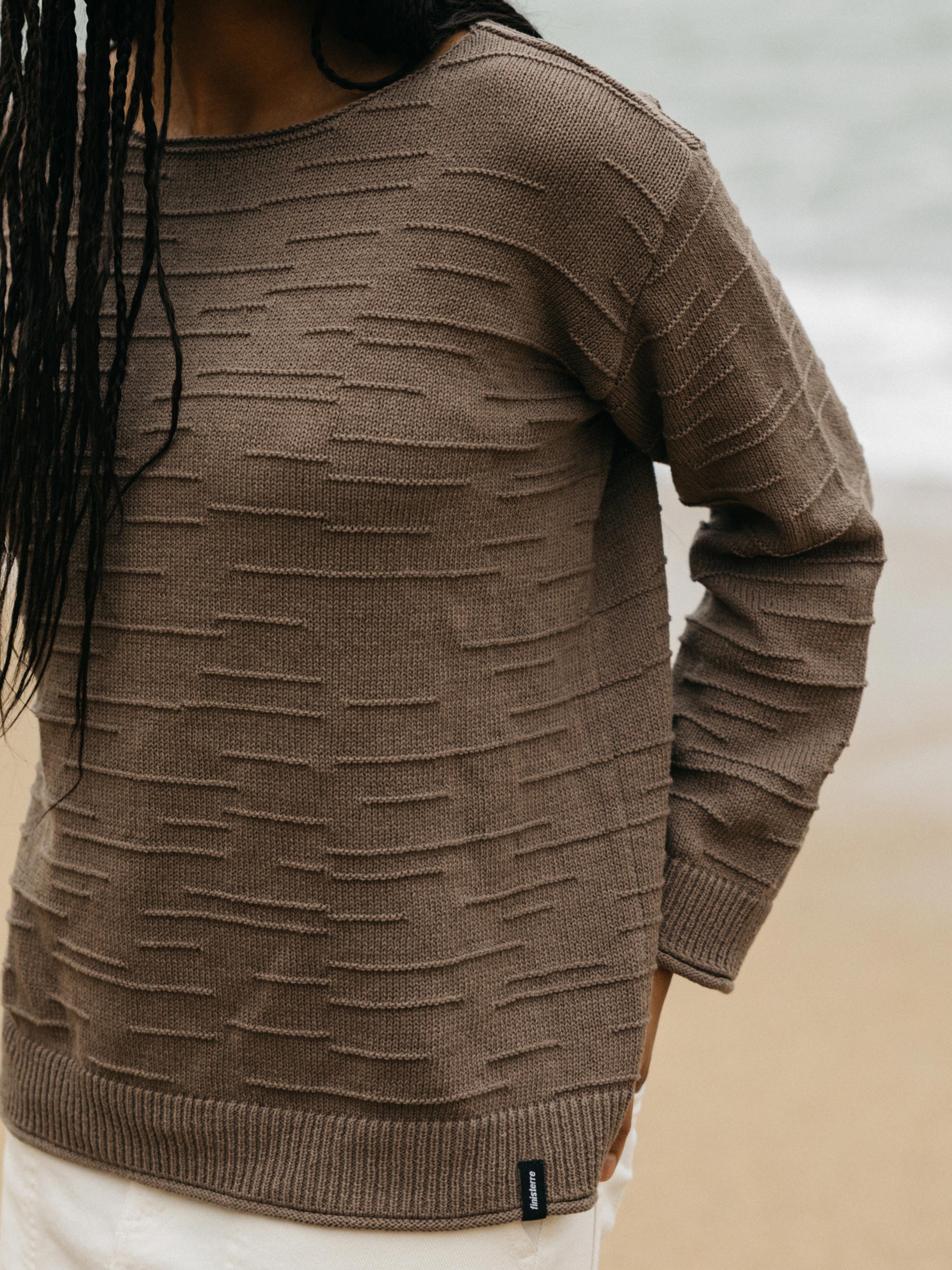 Organic Cotton Textured Knit Jumper in Brown - Travean