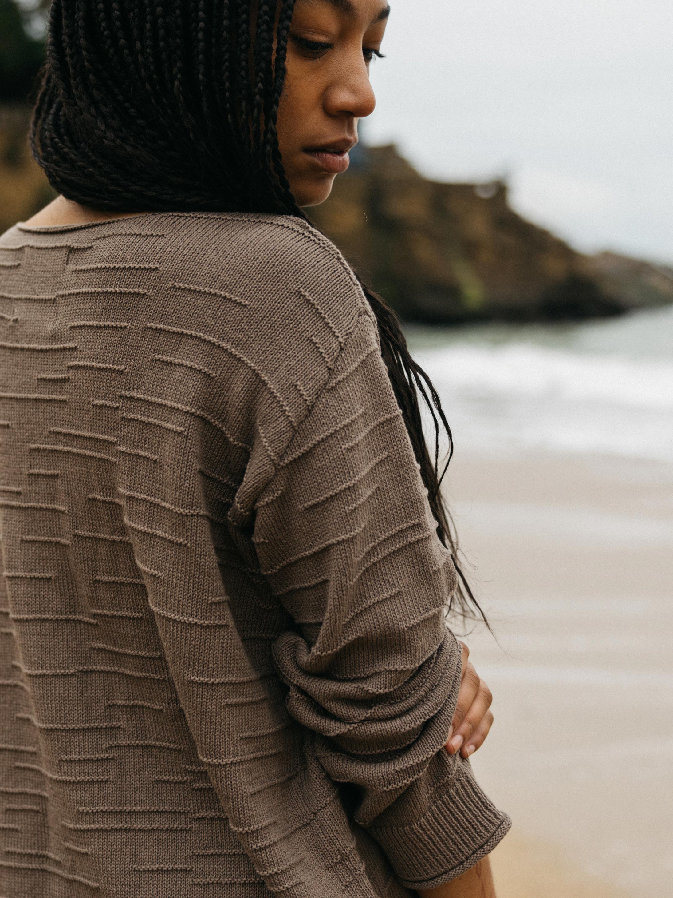 Organic Cotton Textured Knit Jumper in Brown - Travean