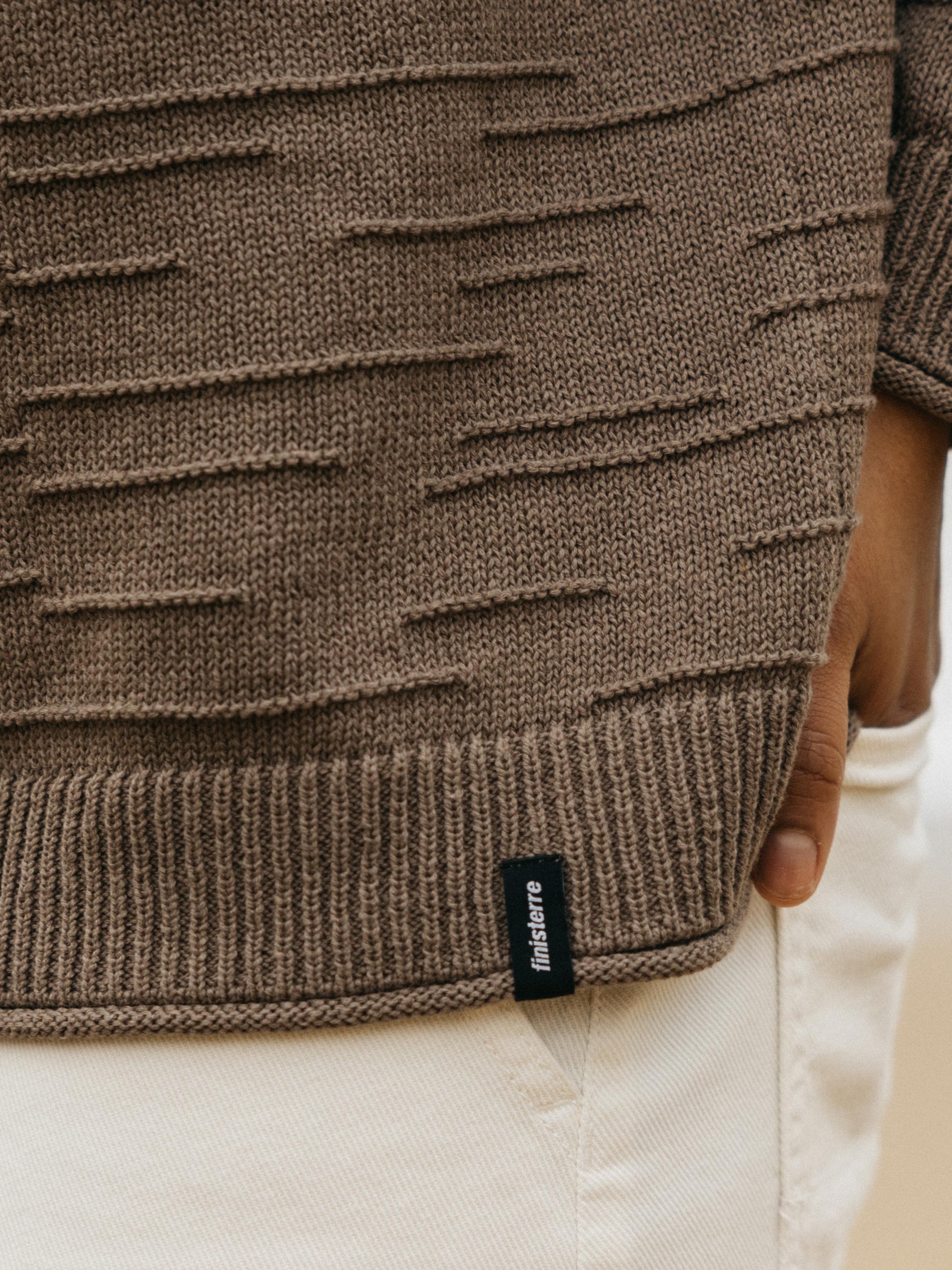 Organic Cotton Textured Knit Jumper in Brown - Travean
