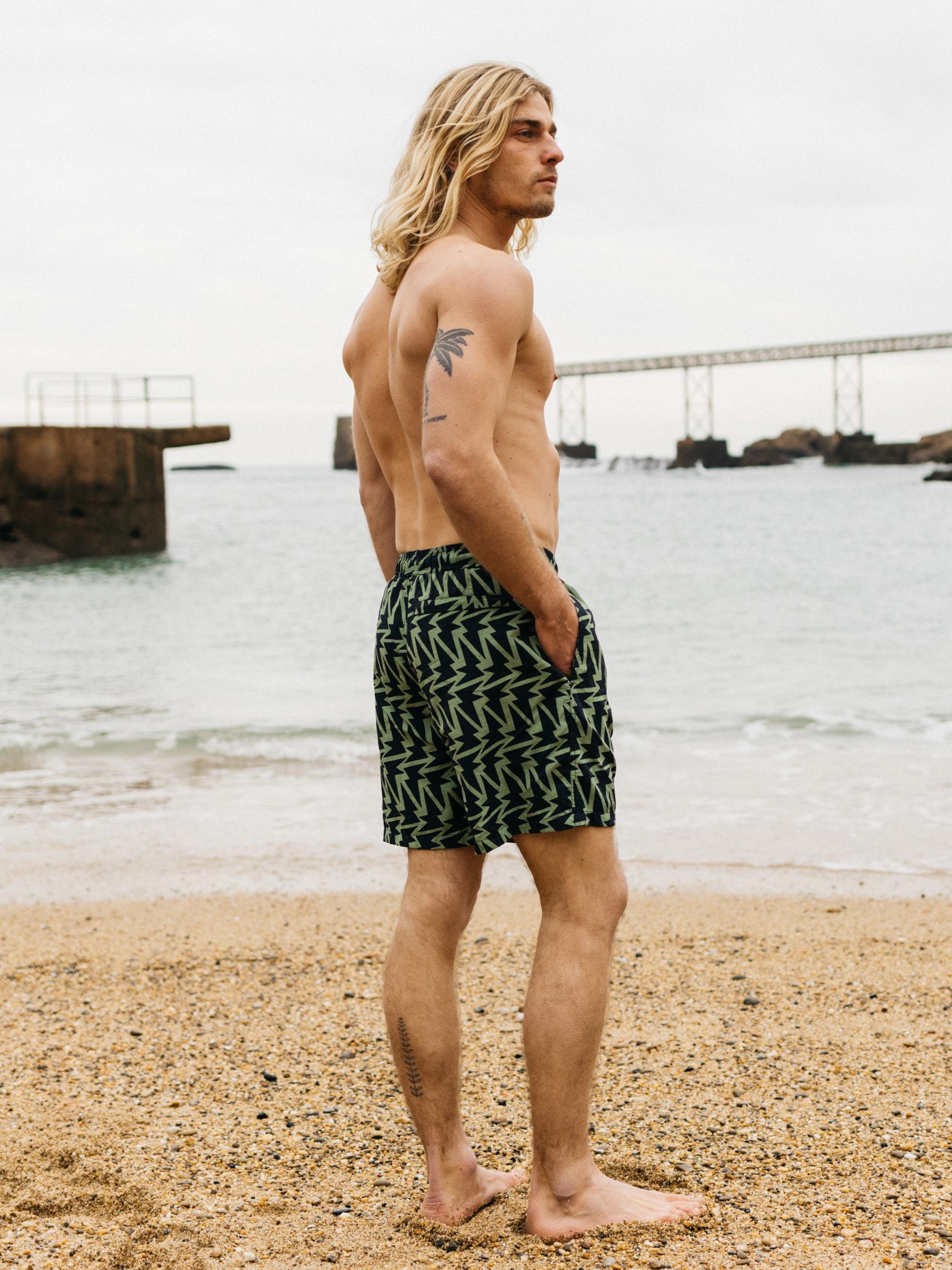 Recycled Swim Short in Navy Print - Atlas