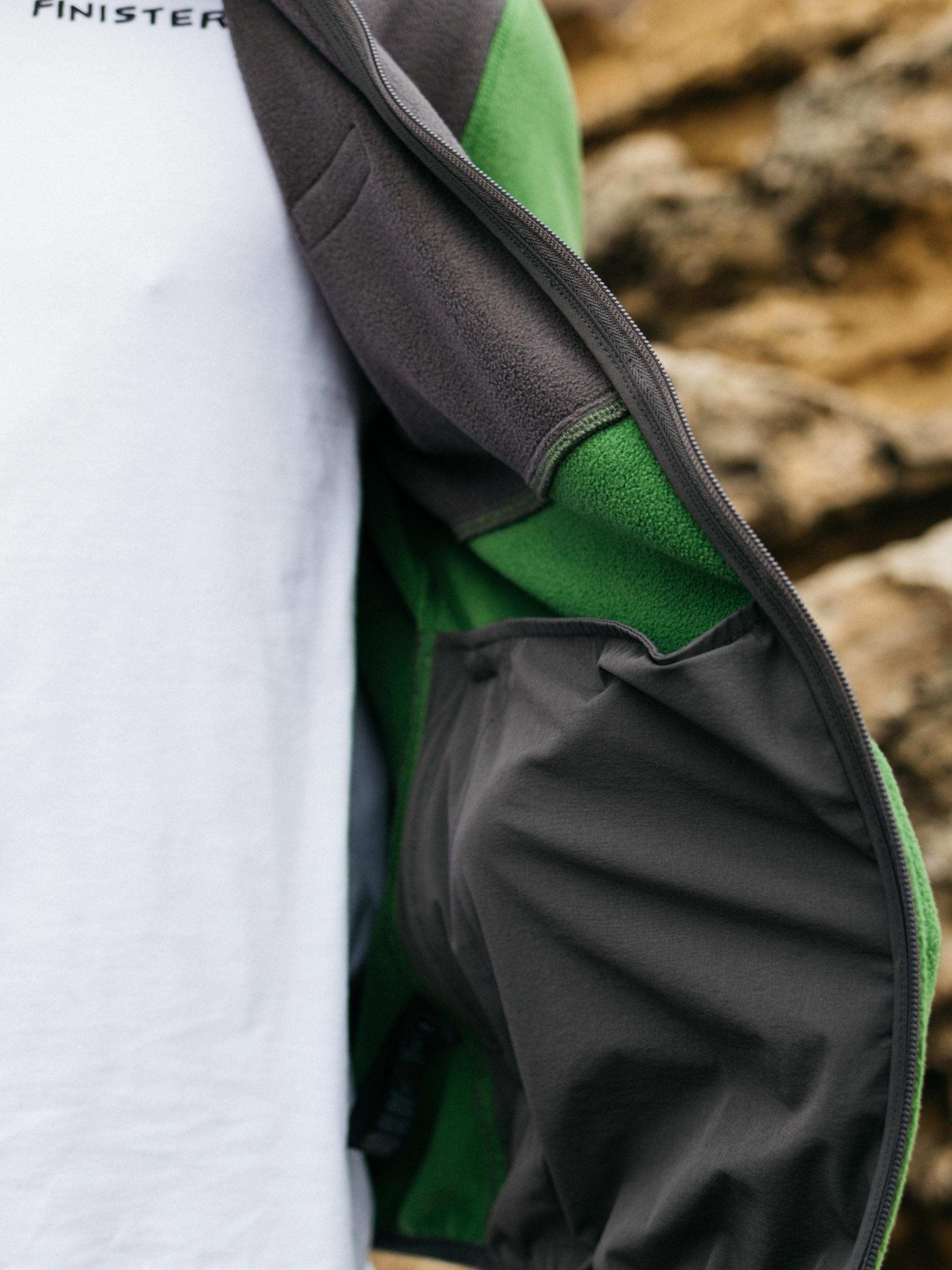 Recycled Zip Fleece in Black/Green - Axiom