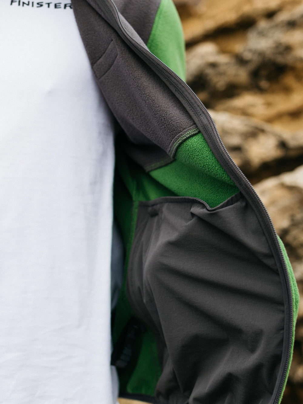 Recycled Zip Fleece in Black/Green - Axiom