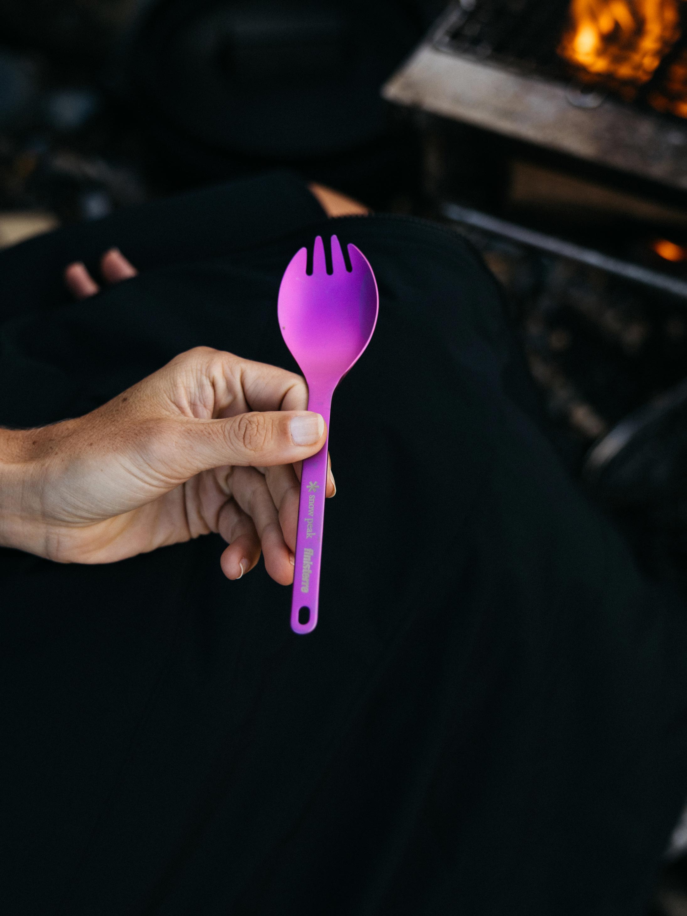 Snow Peak + Finisterre Anodised Titanium Spork in Anodised Pink