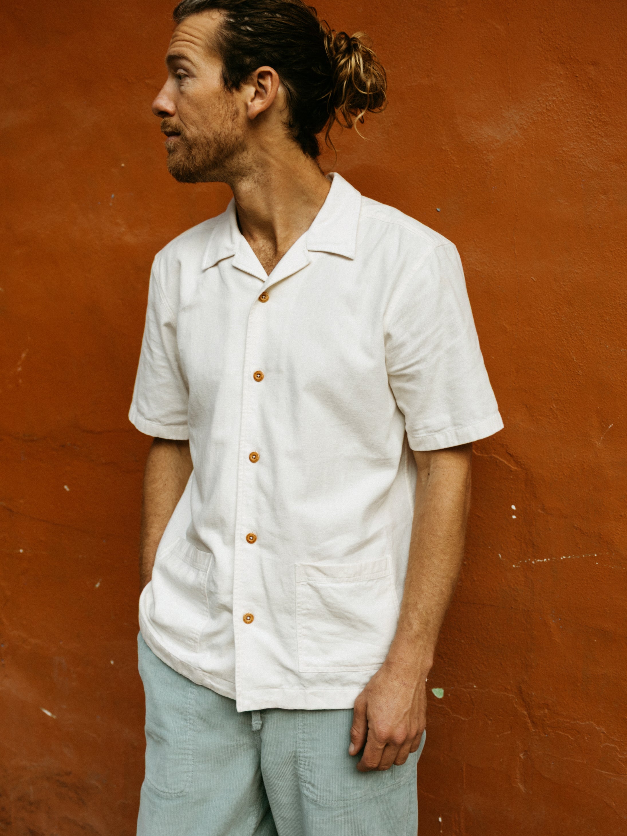 Cotton Short Sleeve Shirt in Ecru - Hendra
