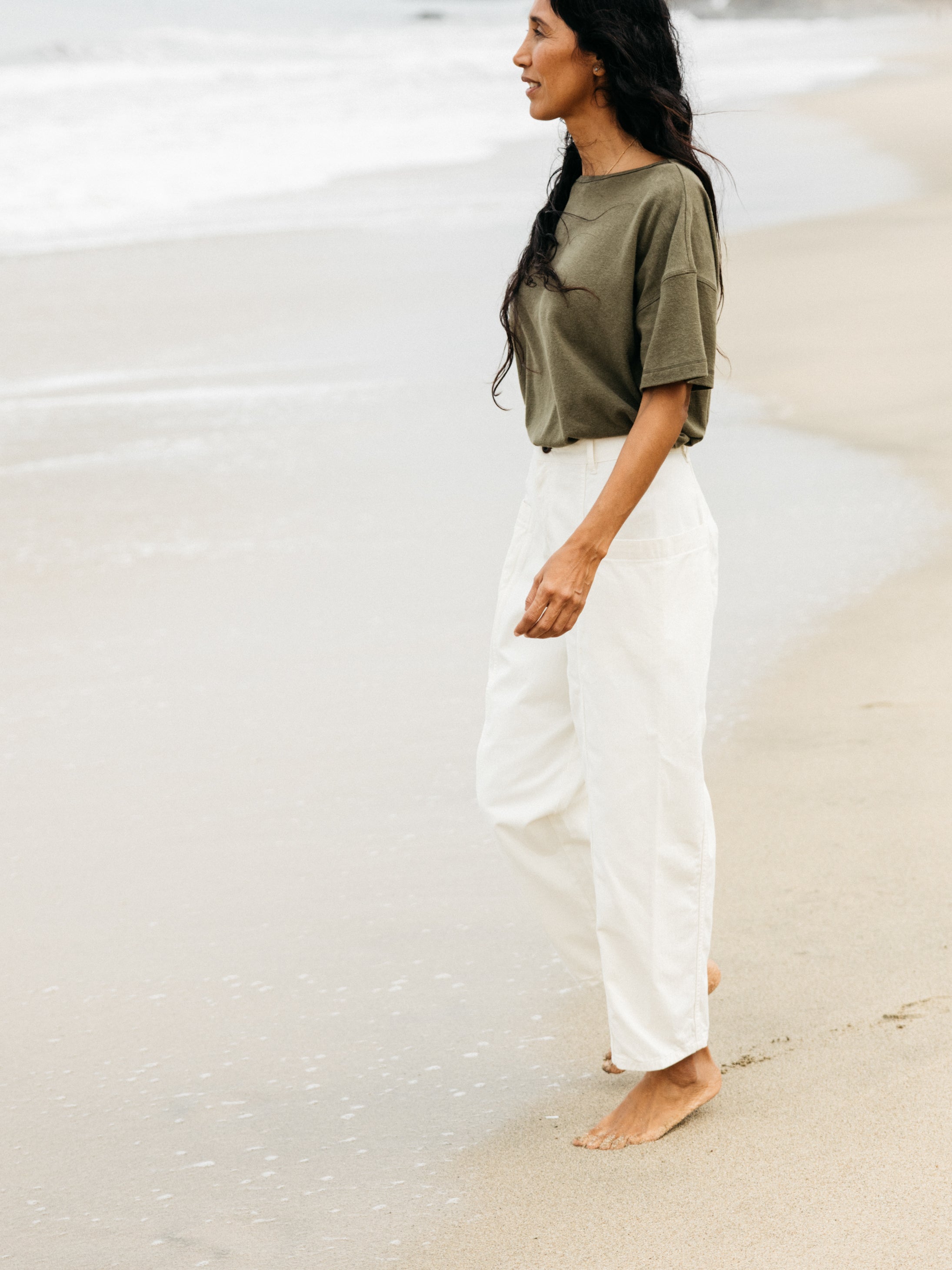 Organic Cotton Barrel Trouser in Ecru - Croft