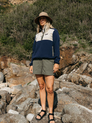 1/4 Snap Fleece in Oatmeal/Deep Blue - Axiom