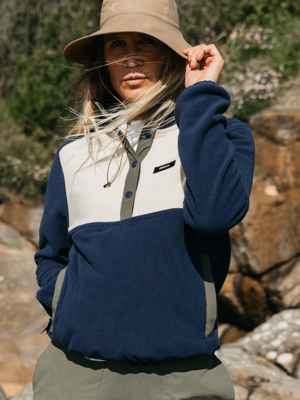 1/4 Snap Fleece in Oatmeal/Deep Blue - Axiom