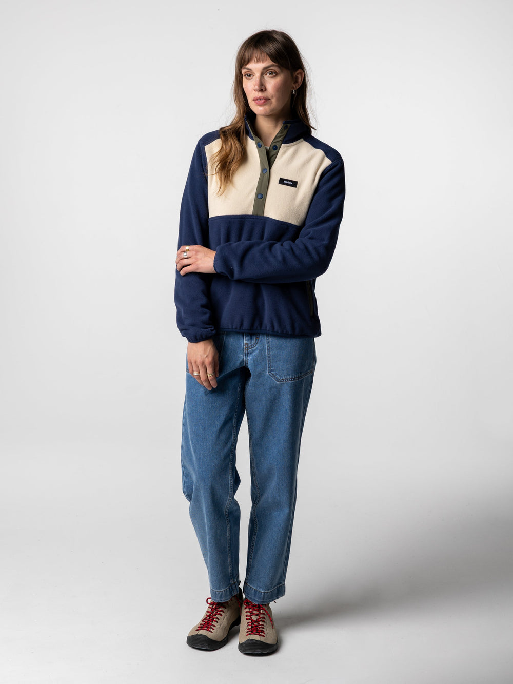 1/4 Snap Fleece in Oatmeal/Deep Blue - Axiom