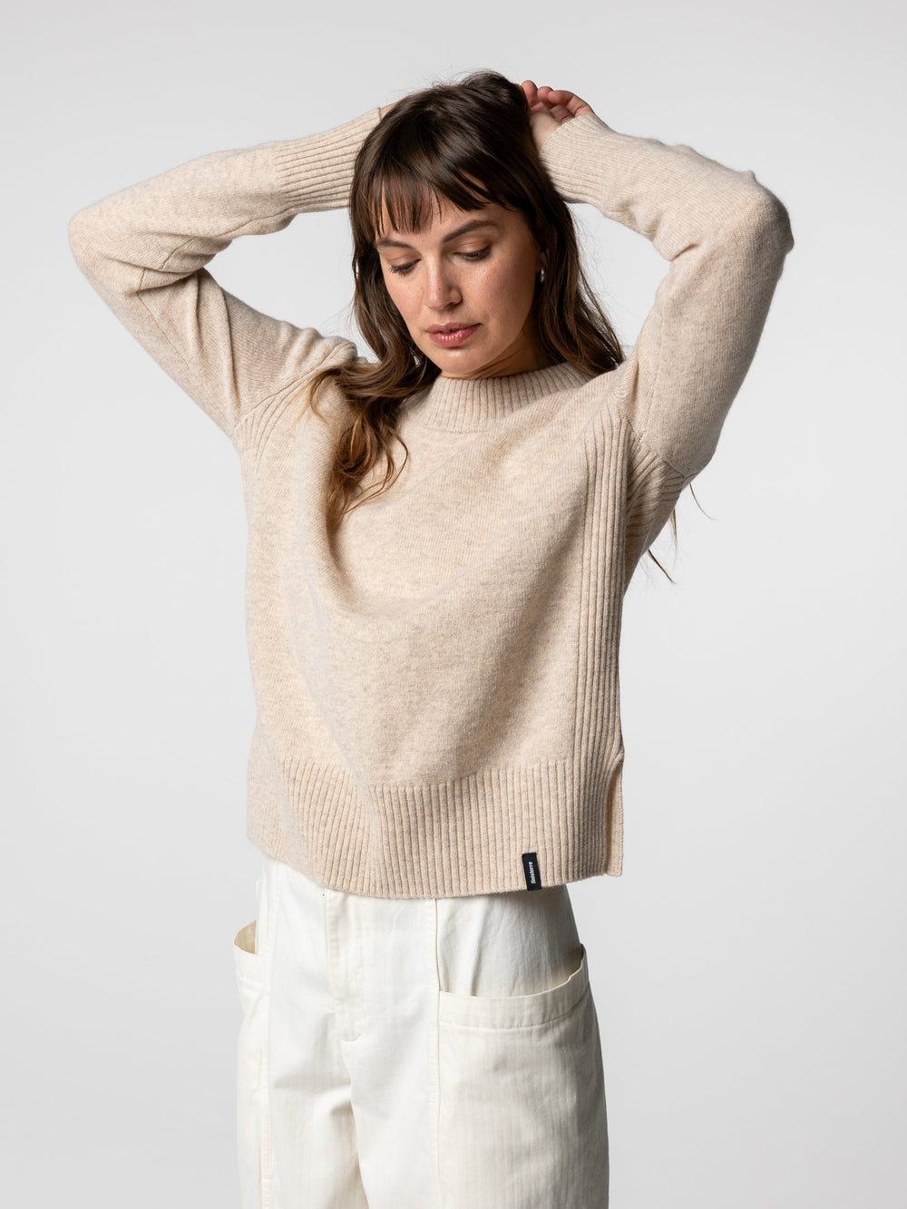 Wool Ribbed Knit Jumper in Oatmeal - Cavan