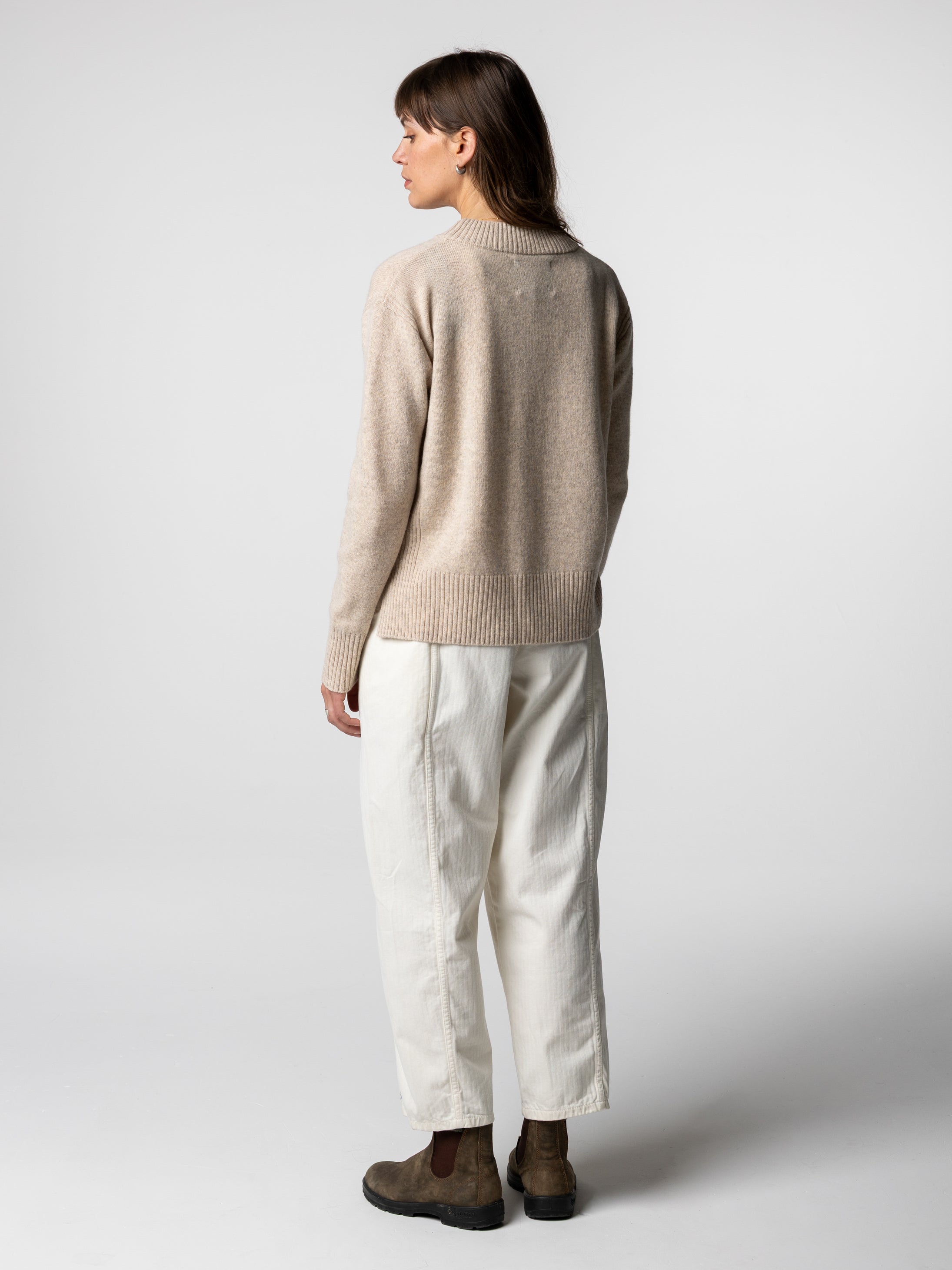 Wool Ribbed Knit Jumper in Oatmeal - Cavan