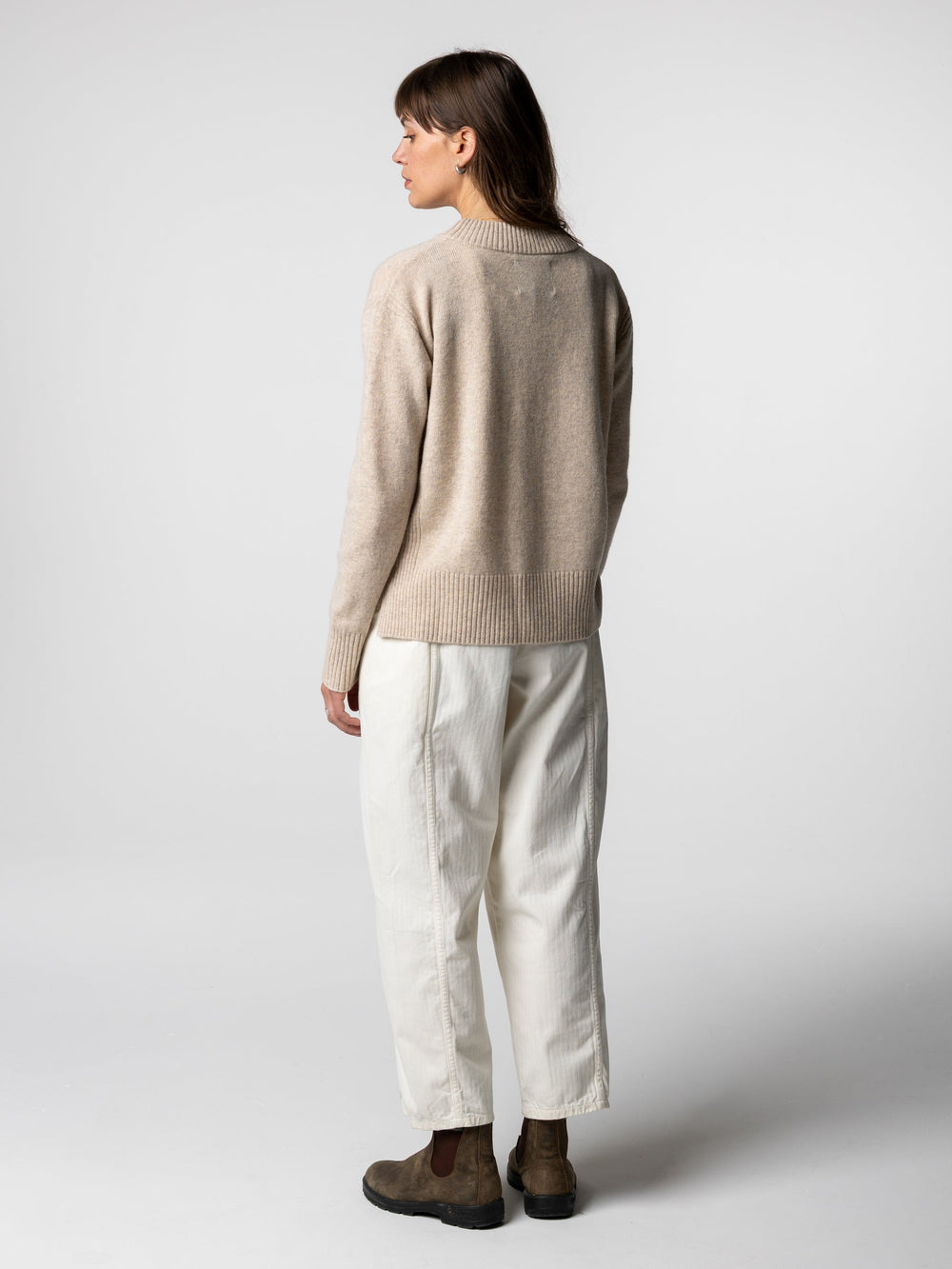 Wool Ribbed Knit Jumper in Oatmeal - Cavan