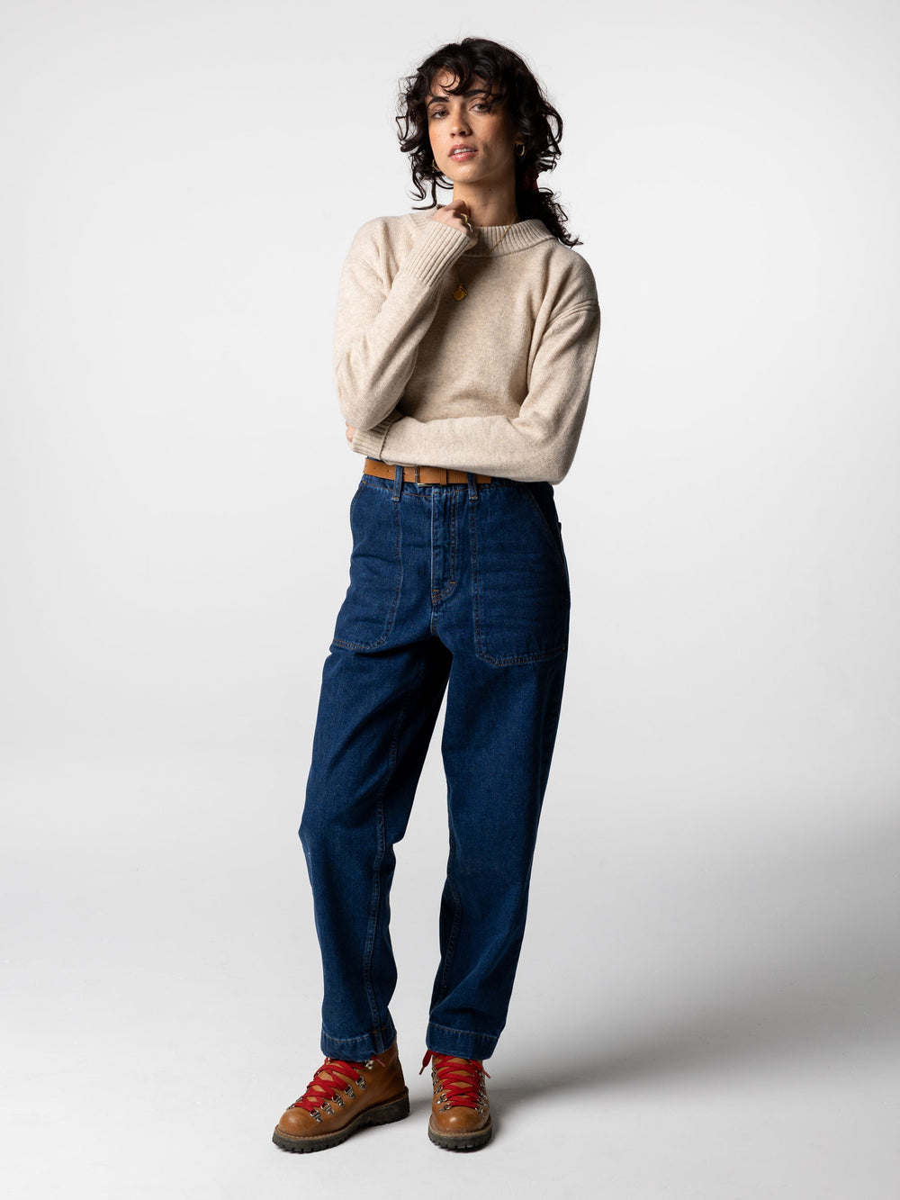 Wool Ribbed Knit Jumper in Oatmeal - Cavan