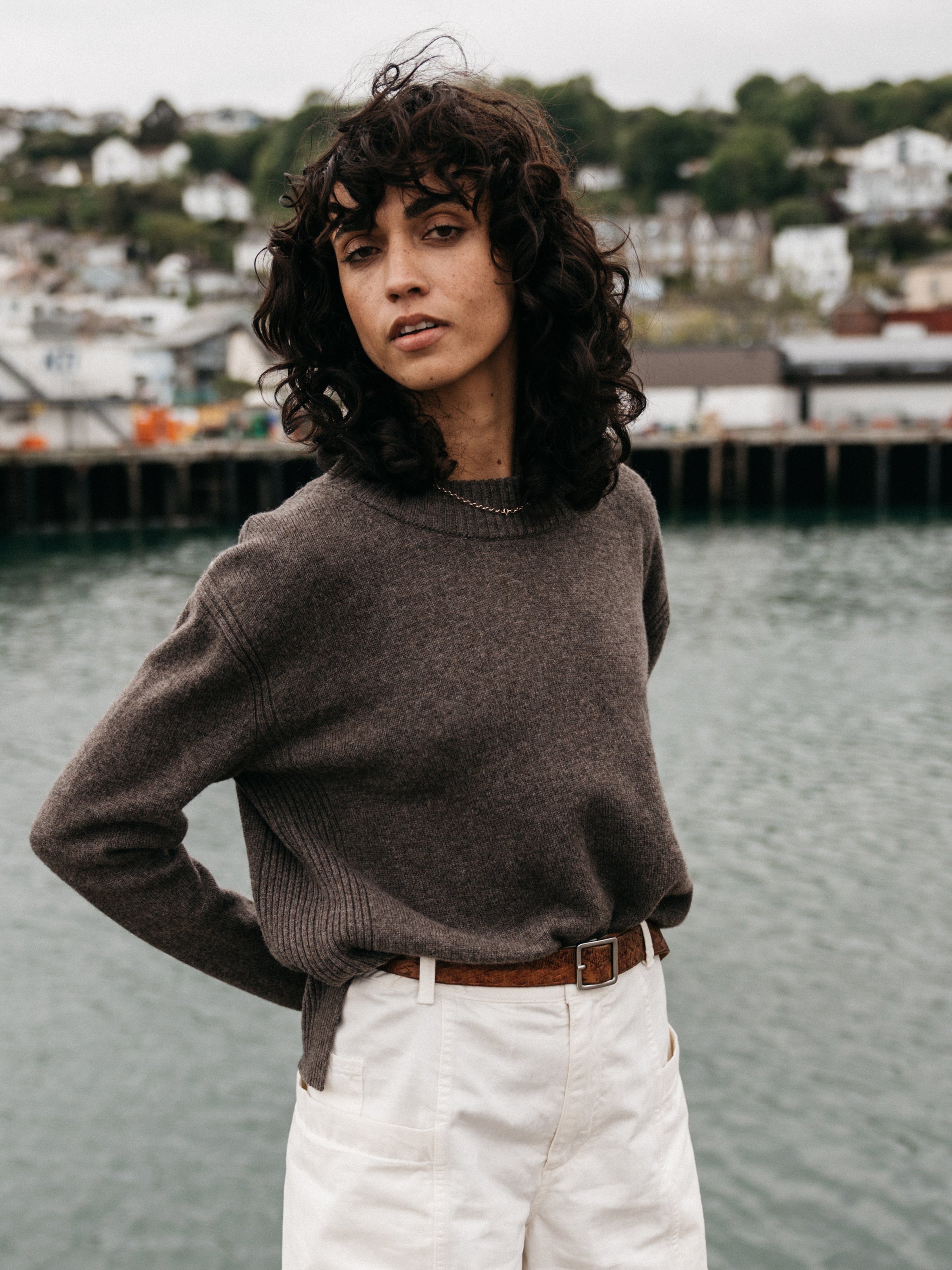 Wool Ribbed Knit Jumper in Brown - Cavan