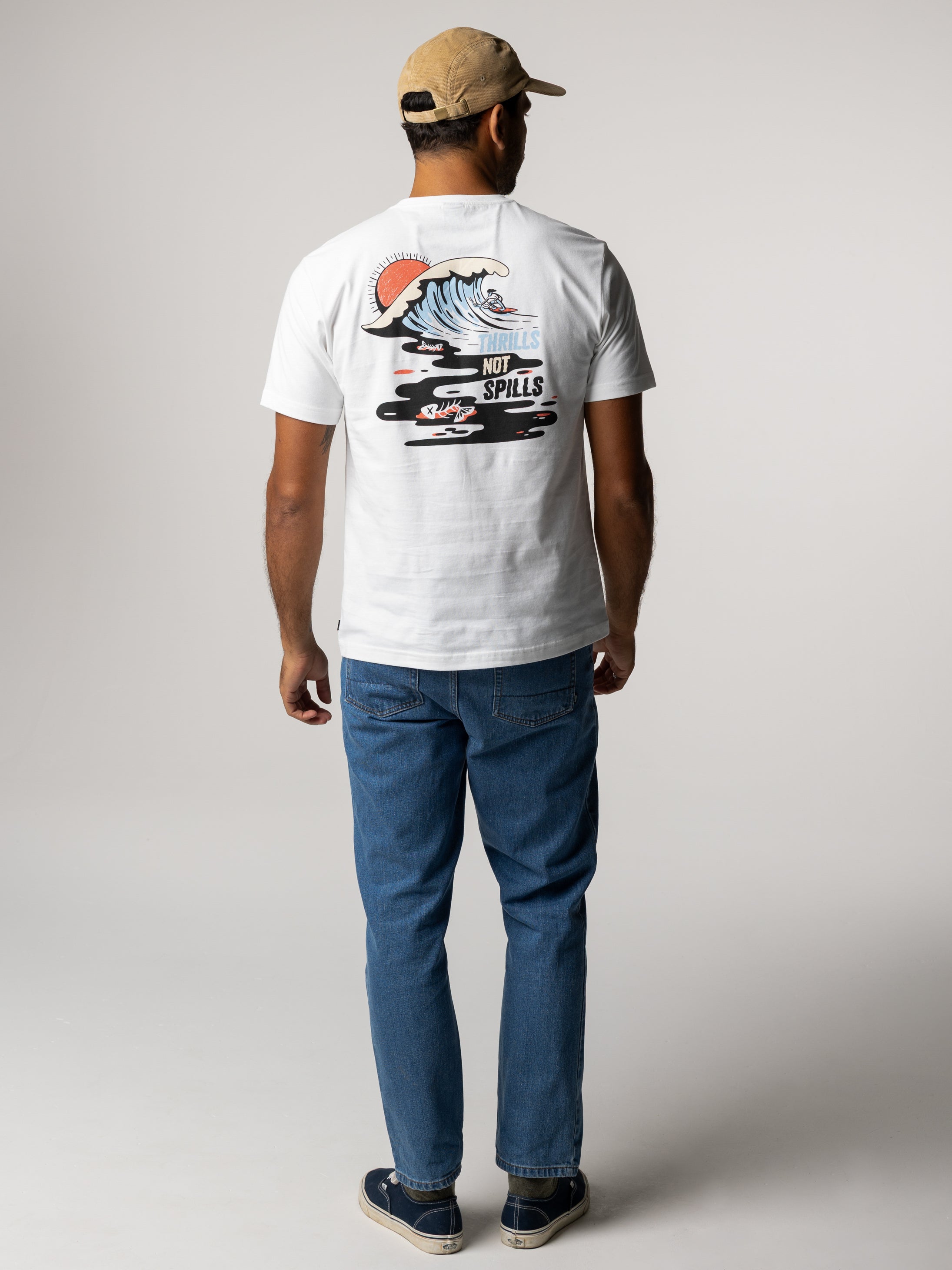 Organic Cotton T-Shirt in White - Thrills Not Spills