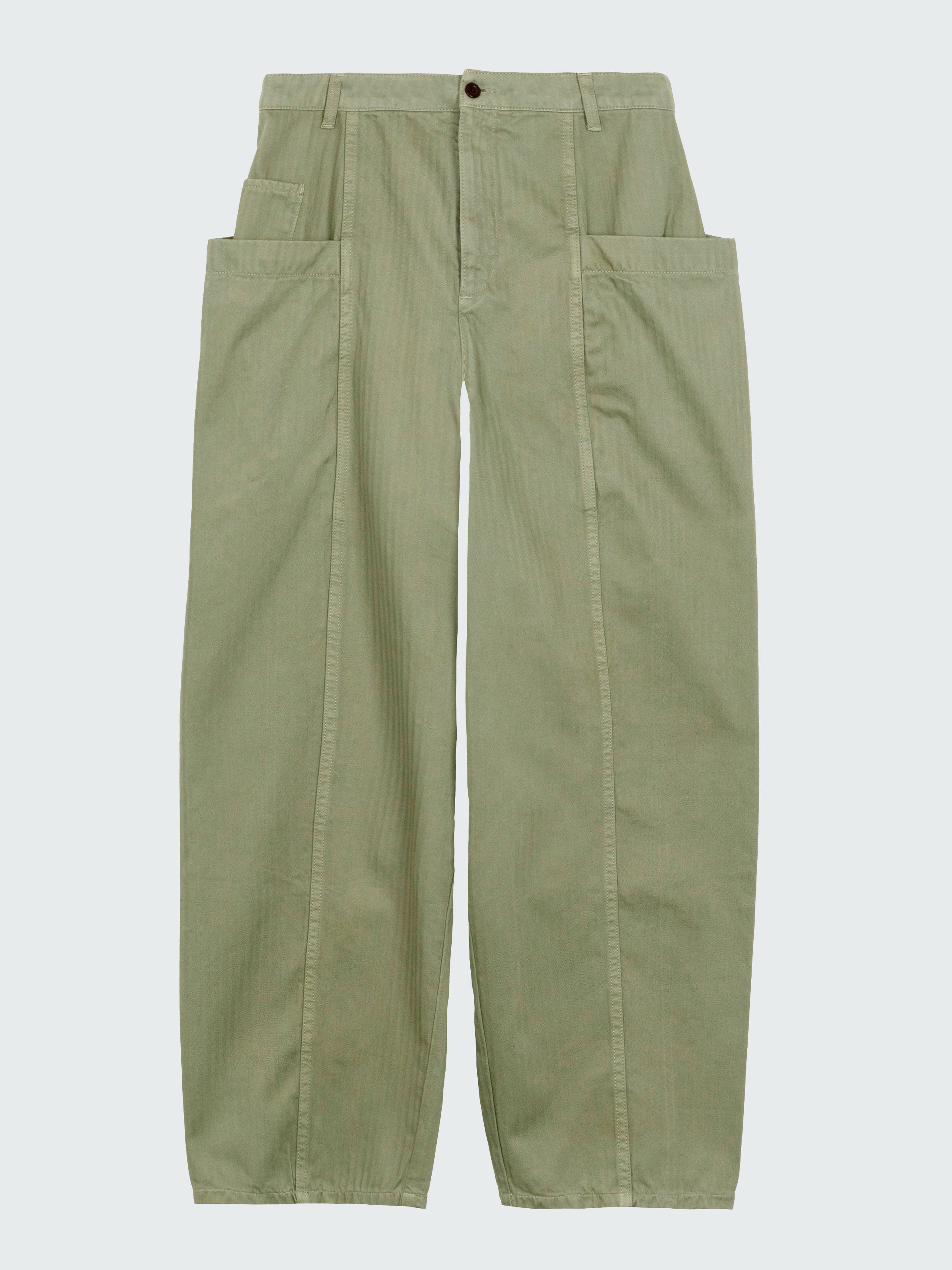 Organic Cotton Barrel Trouser in Bayleaf Green - Croft