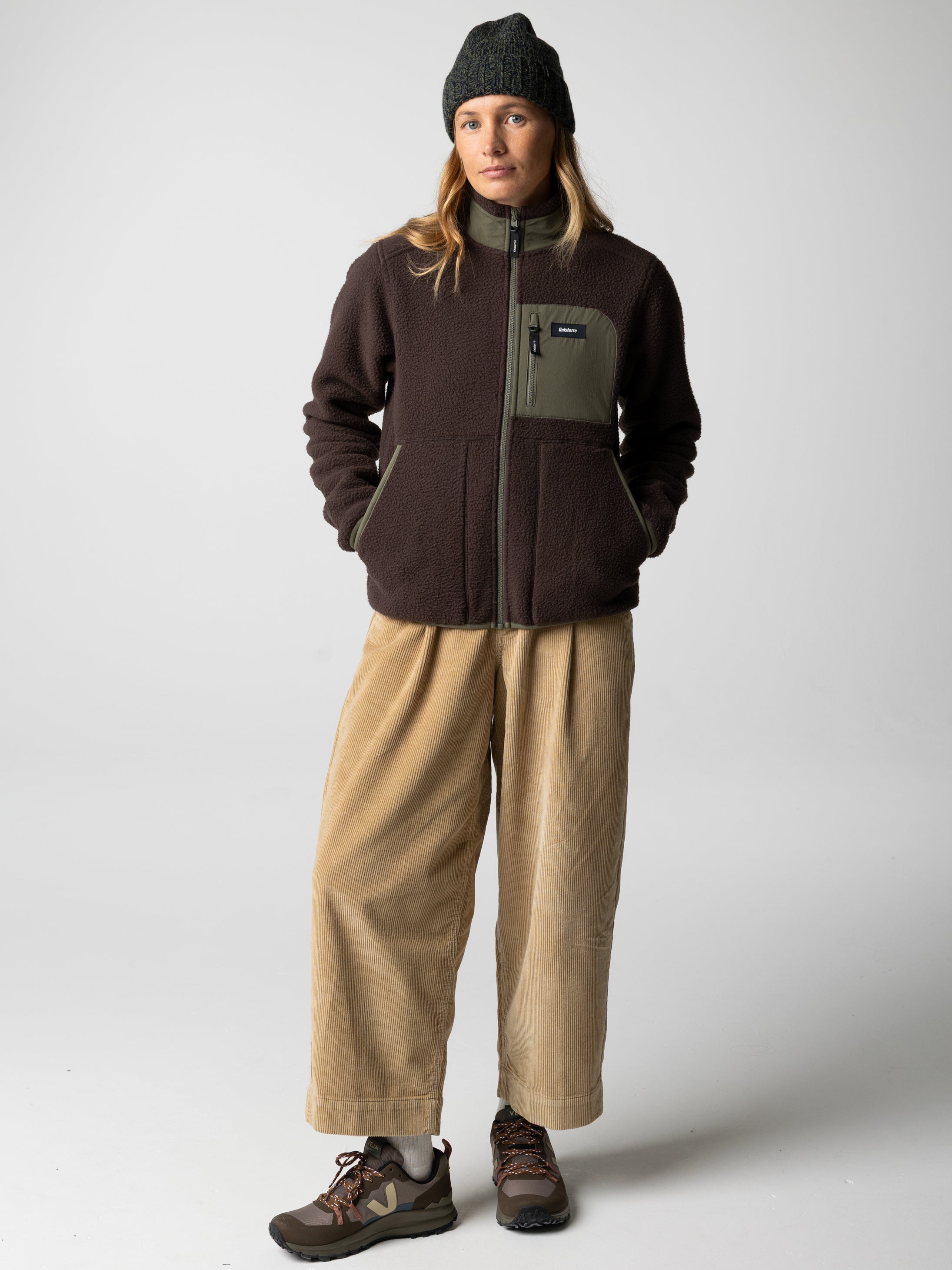 Recycled Fleece Jacket in Brown/Olive - Bolster