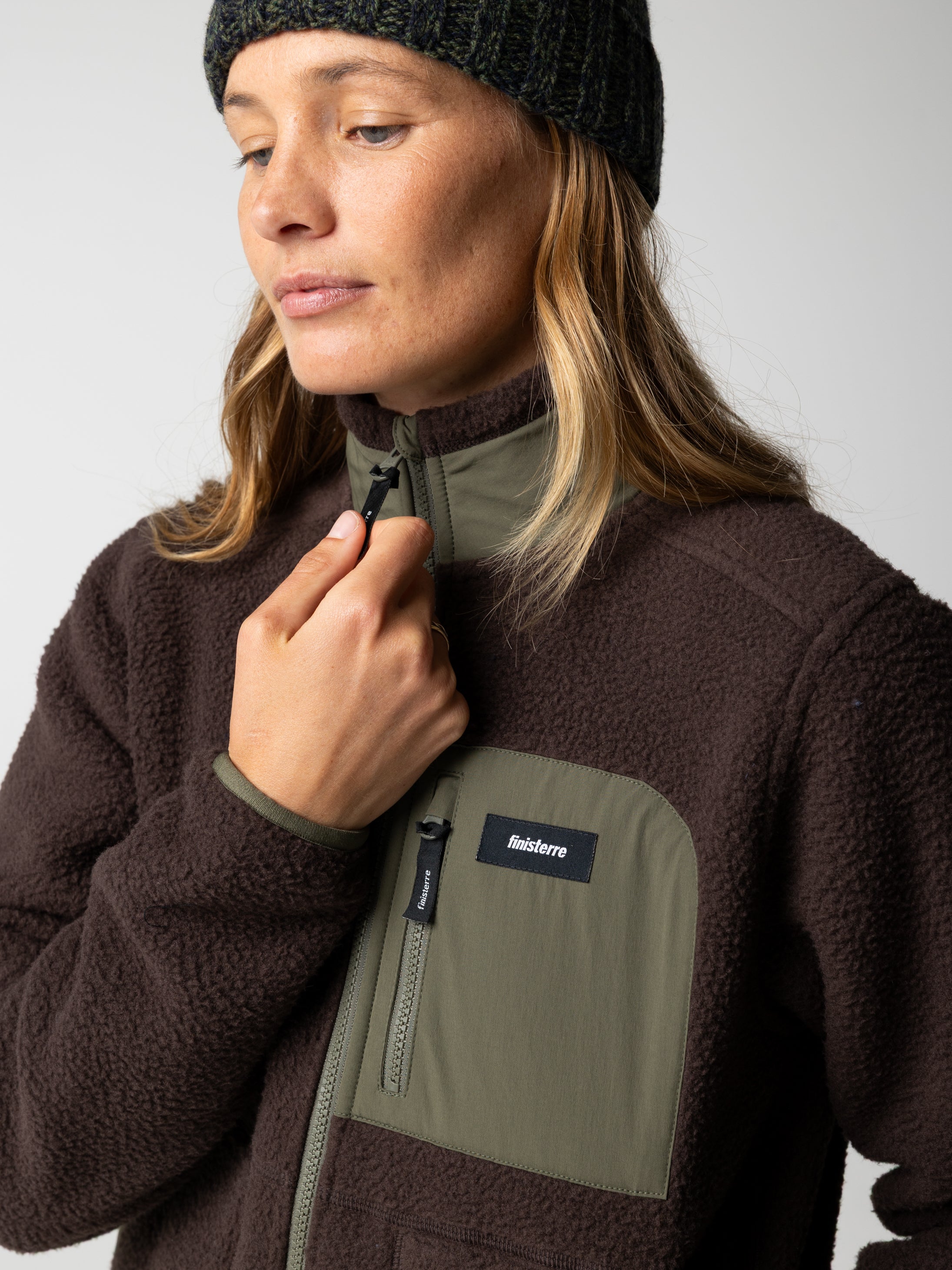 Recycled Fleece Jacket in Brown/Olive - Bolster