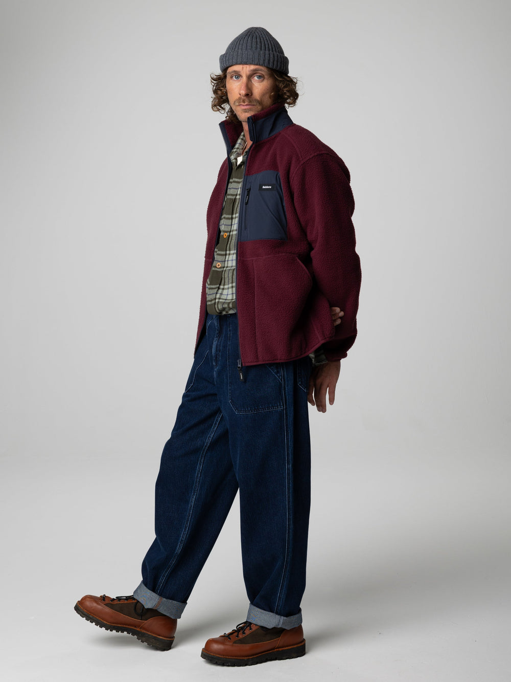 Recycled Fleece Jacket in Plum/Navy - Bolster