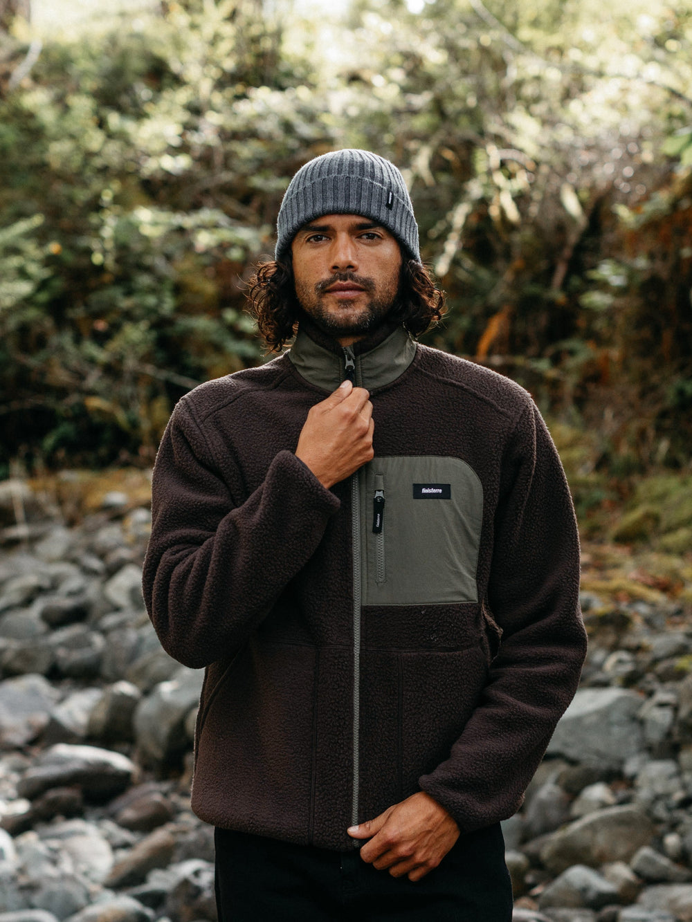 Recycled Fleece Jacket in Brown/Olive - Bolster