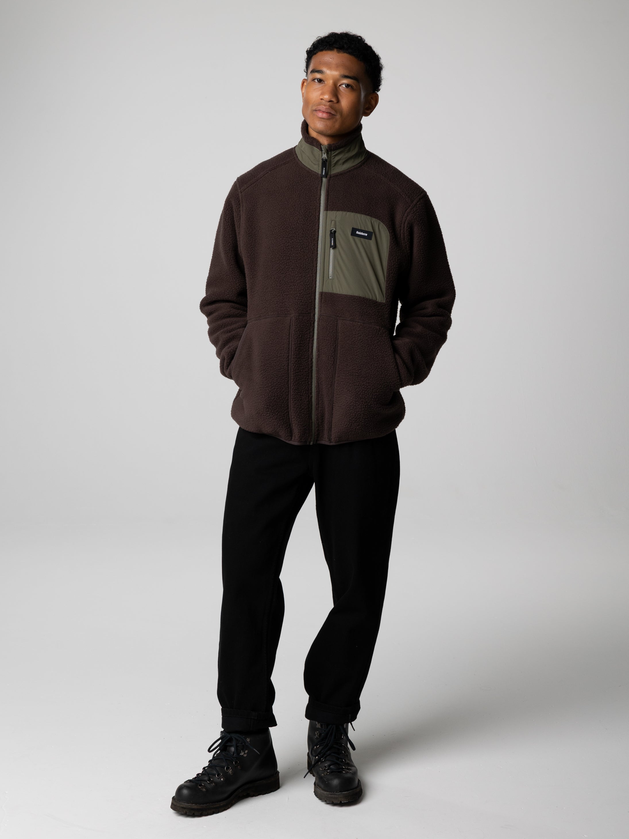 Recycled Fleece Jacket in Brown/Olive - Bolster