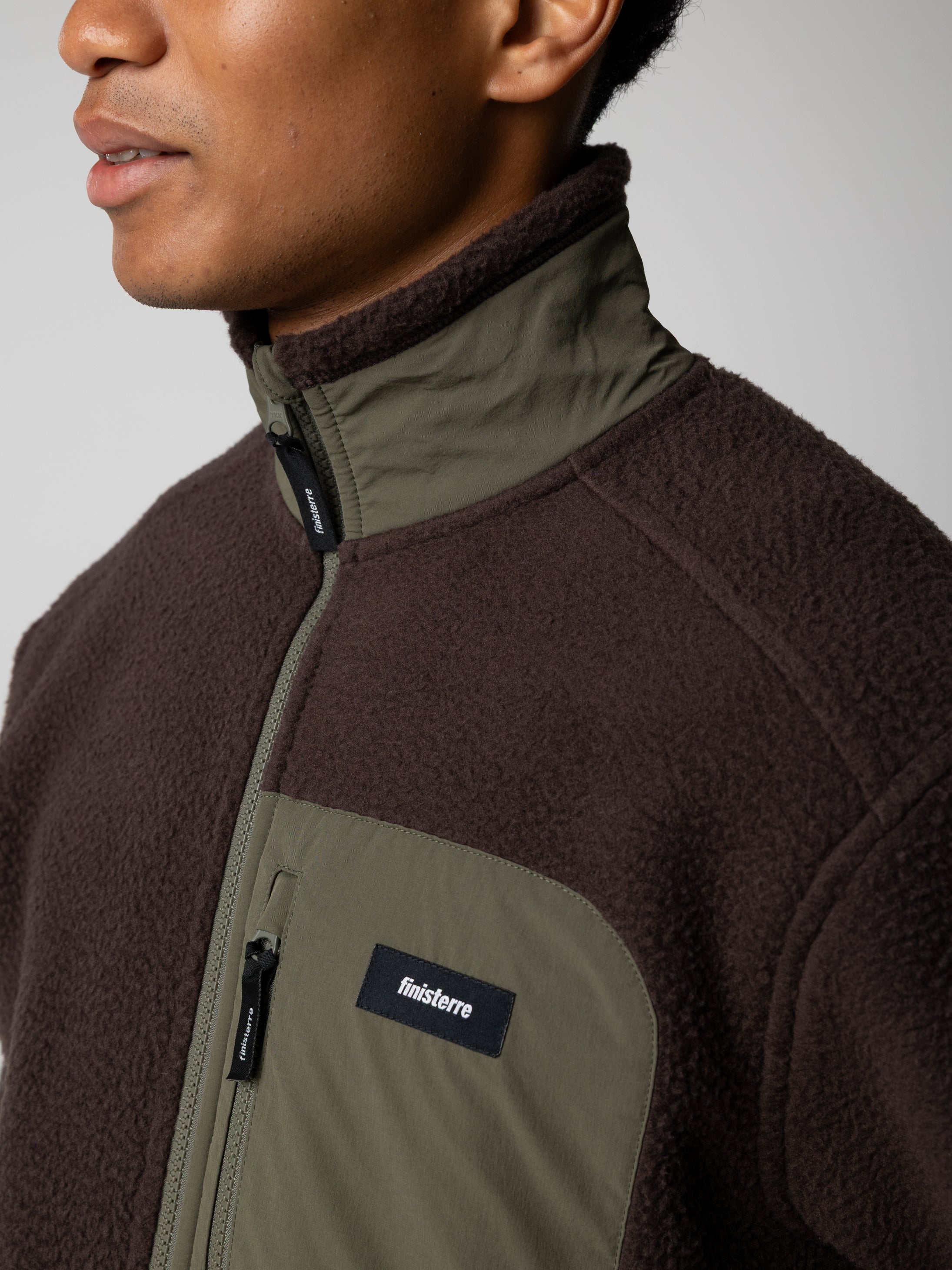 Recycled Fleece Jacket in Brown/Olive - Bolster