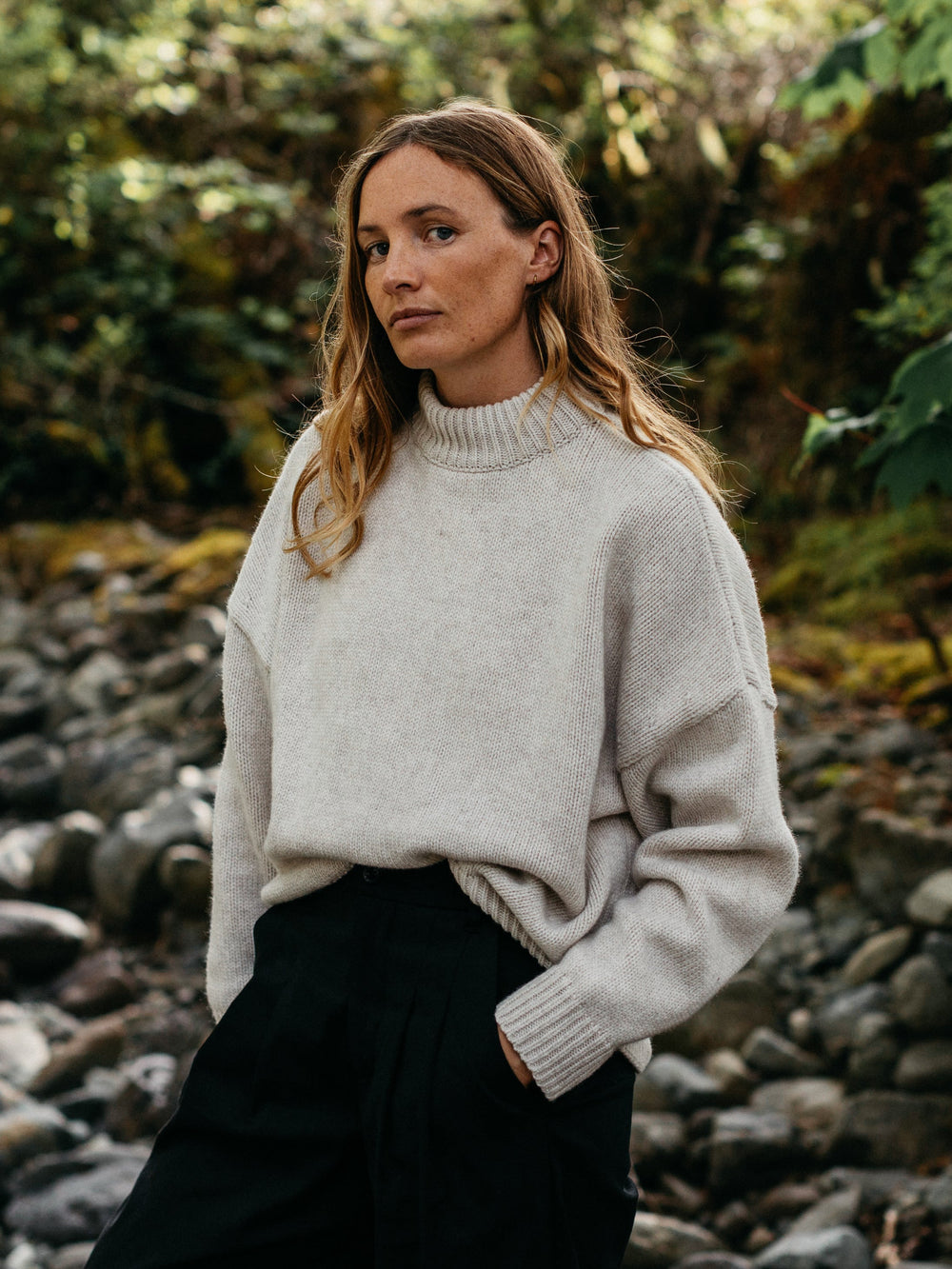 Wool Crew Neck Jumper in Oatmeal - Eyre