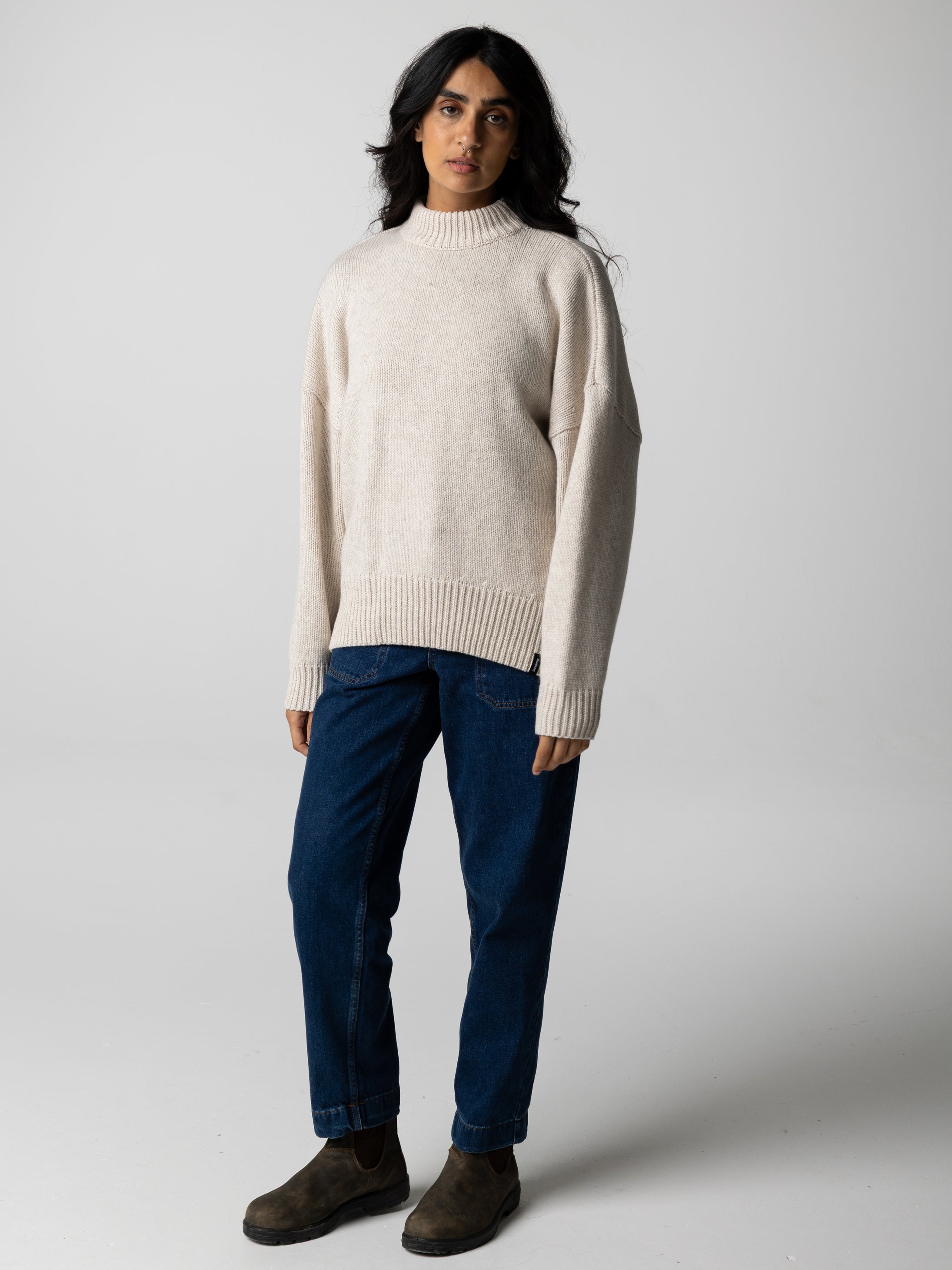 Wool Crew Neck Jumper in Oatmeal - Eyre