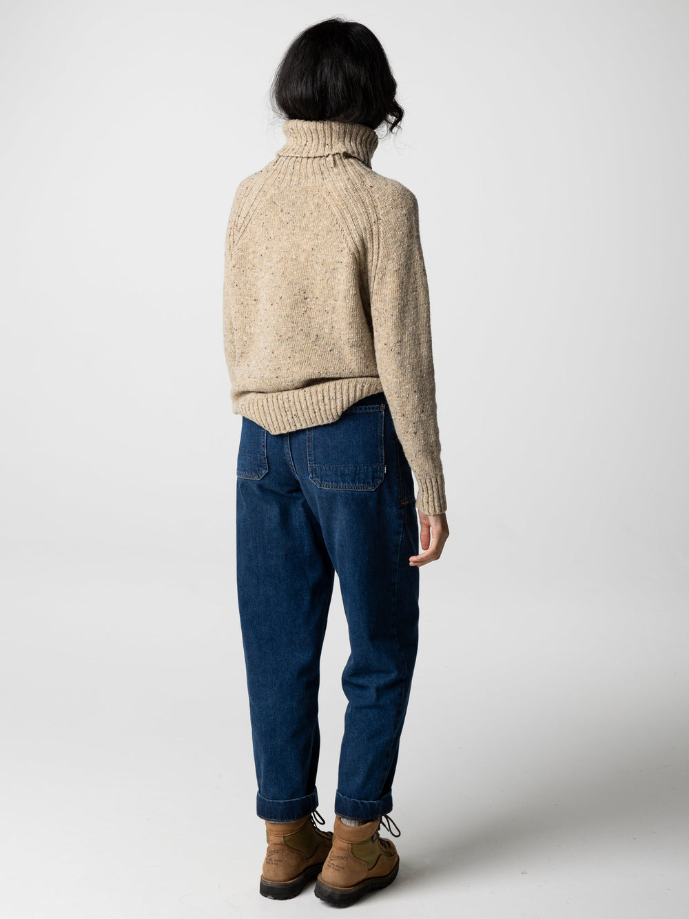 Wool Roll Neck Knit Jumper in Oatmeal - Farne