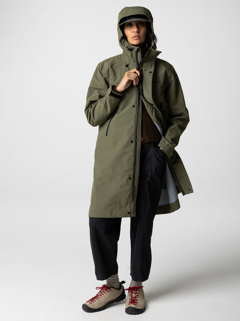 Recycled Longline Waterproof Jacket in Olive - Stormbird